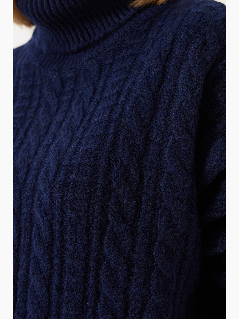 Camisola de malha estampada com gola alta lucci Azul-marinho - Kiabi