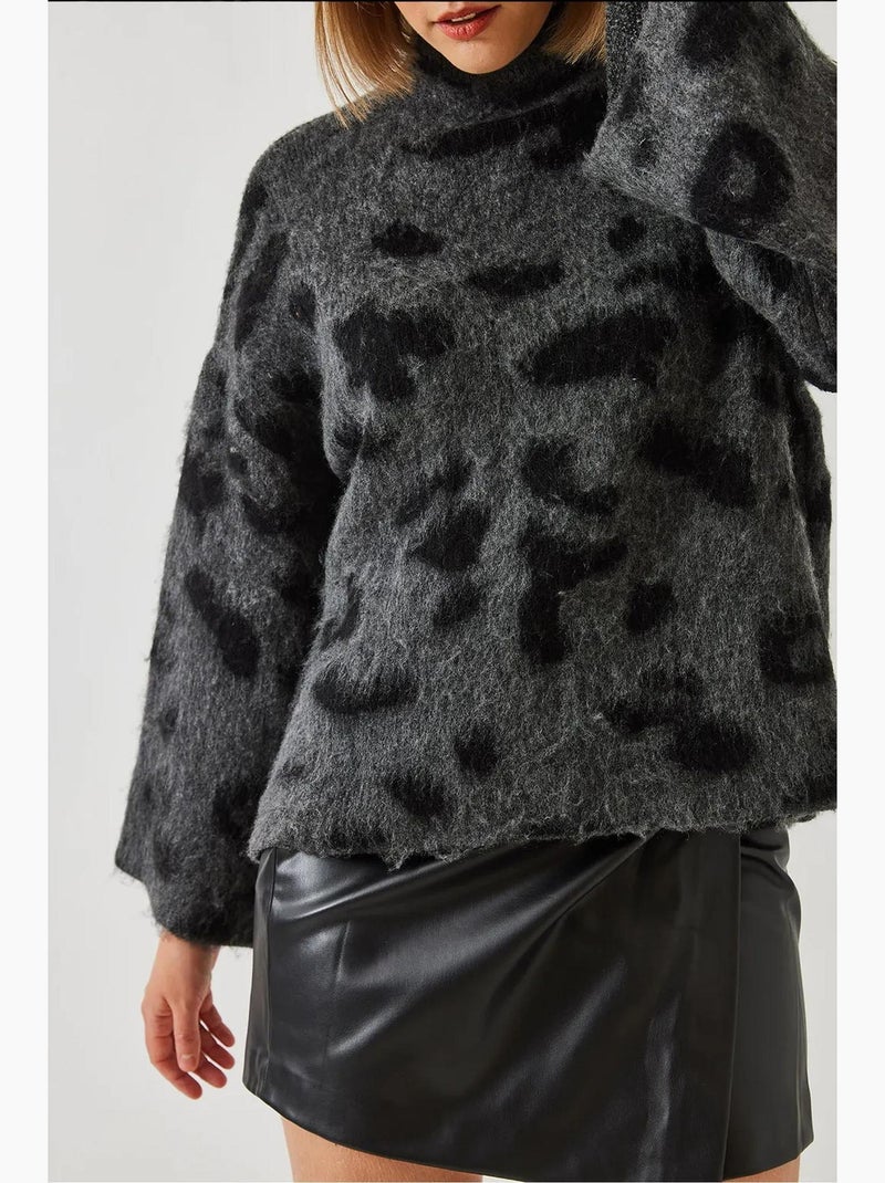 Camisola de malha estampada com gola alta lucci Cinza escuro - Kiabi