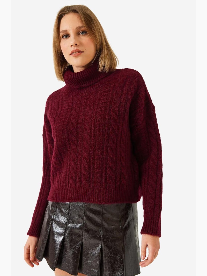 Camisola de malha estampada com gola alta lucci Vermelho bordô - Kiabi