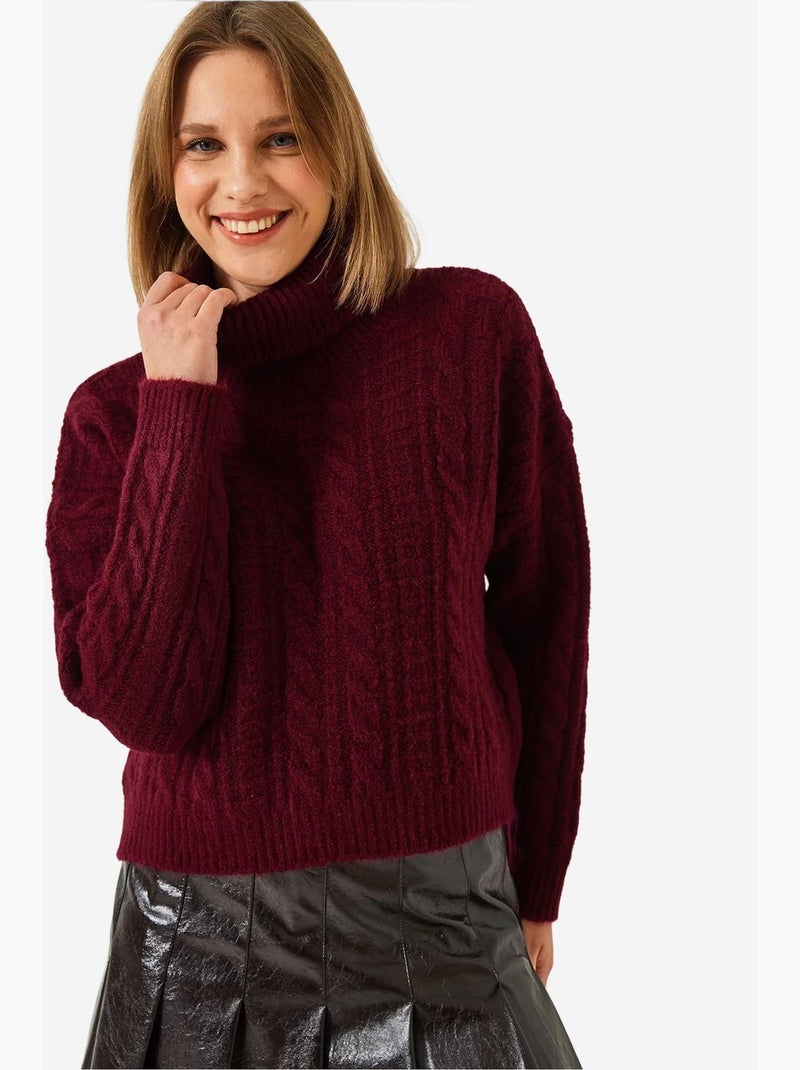 Camisola de malha estampada com gola alta lucci Vermelho bordô - Kiabi