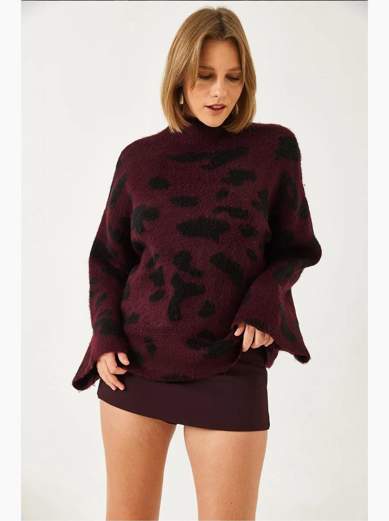 Camisola de malha estampada com gola alta lucci Vermelho bordô - Kiabi