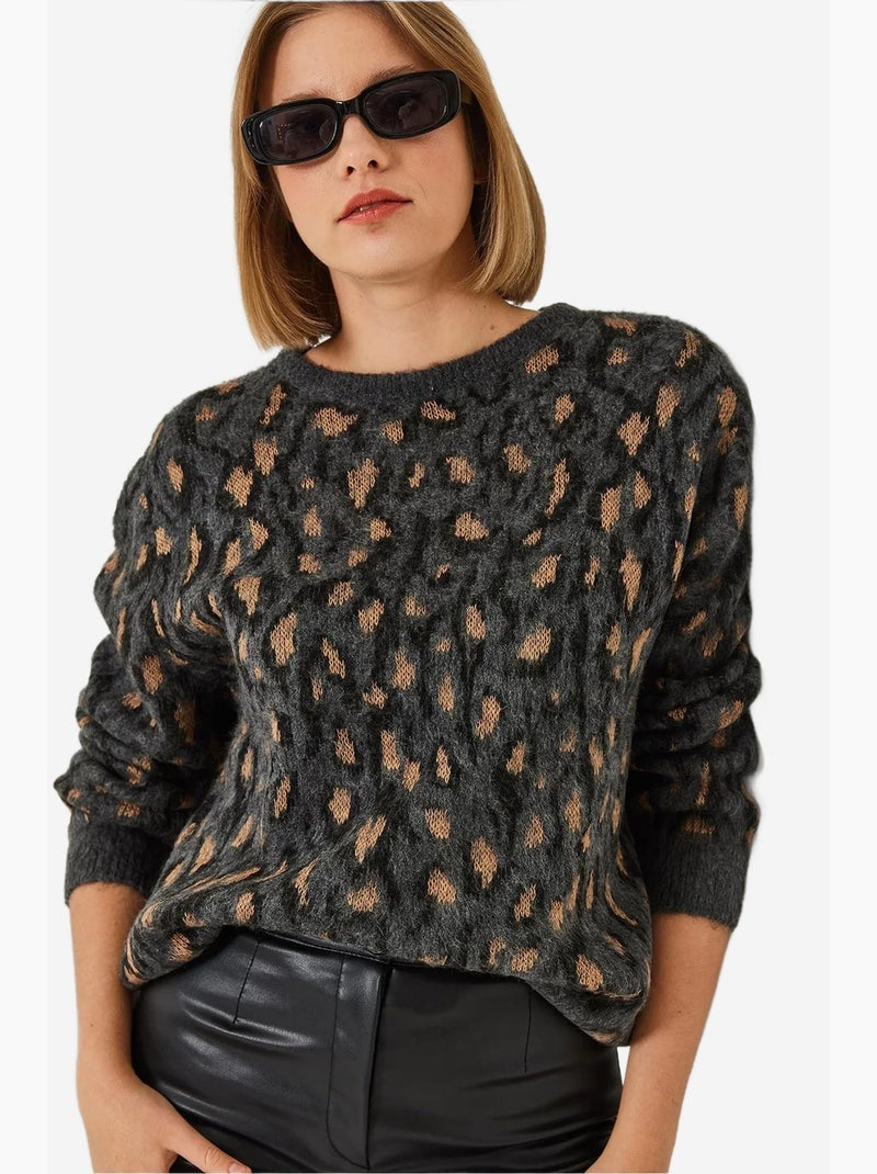 Camisola de malha estampada com gola redonda lucci Cinza escuro - Kiabi