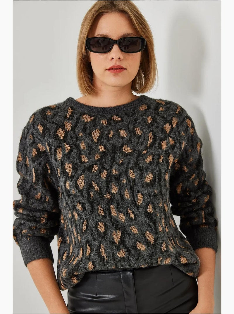 Camisola de malha estampada com gola redonda lucci Cinza escuro - Kiabi
