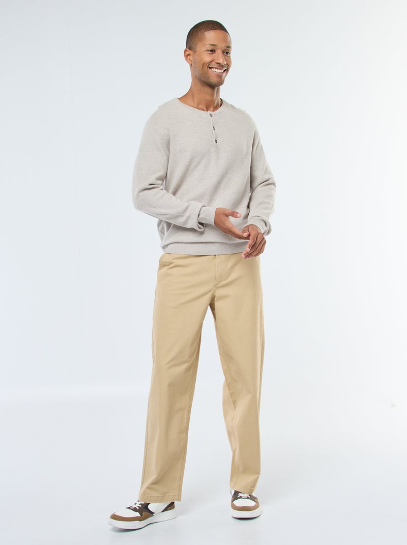 Camisola de malha fantasia com gola redonda abotoada Bege - Kiabi