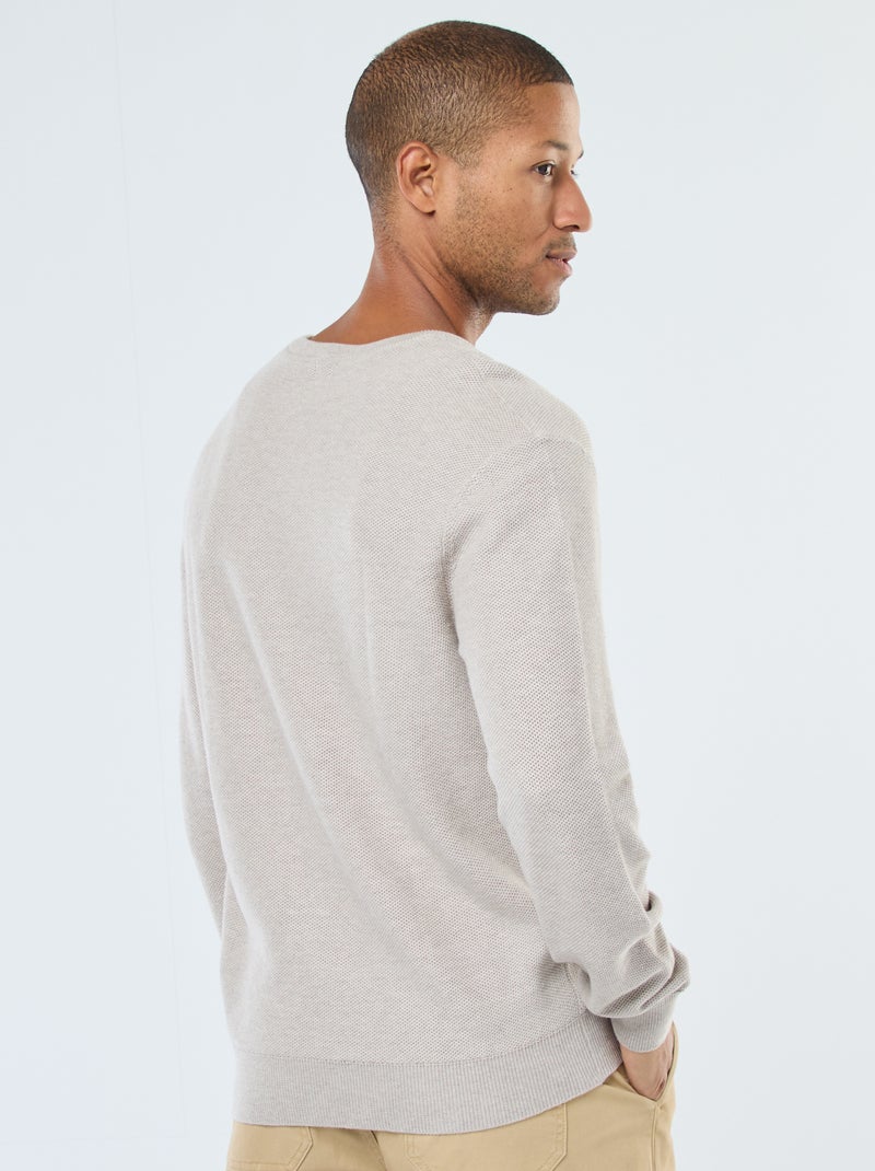 Camisola de malha fantasia com gola redonda abotoada Bege - Kiabi