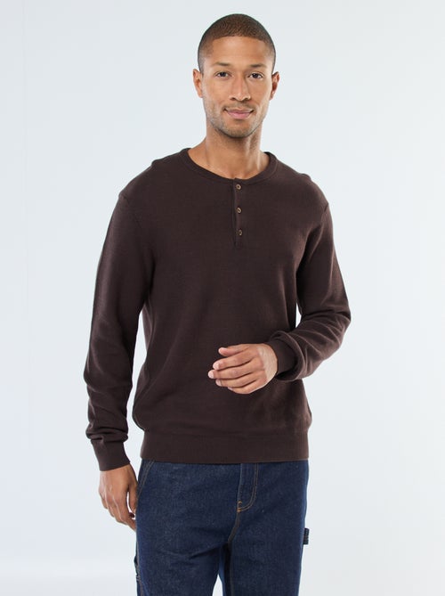 Camisola de malha fantasia com gola redonda abotoada - Kiabi
