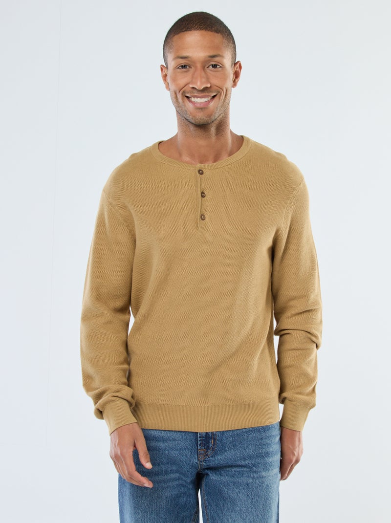 Camisola de malha fantasia com gola redonda abotoada Verde - Kiabi