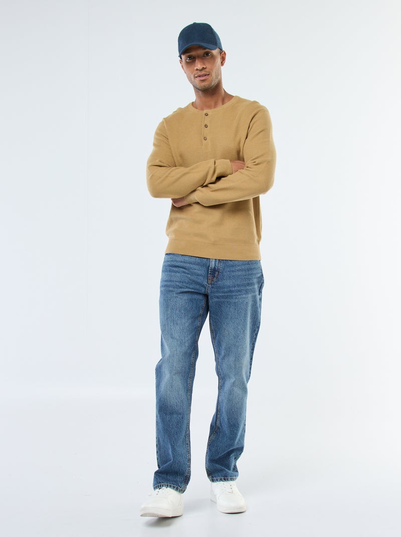 Camisola de malha fantasia com gola redonda abotoada Verde - Kiabi