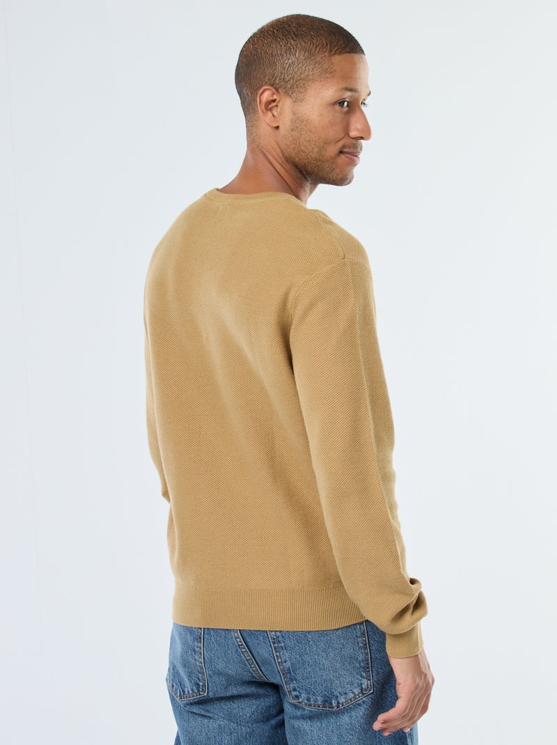 Camisola de malha fantasia com gola redonda abotoada Verde - Kiabi