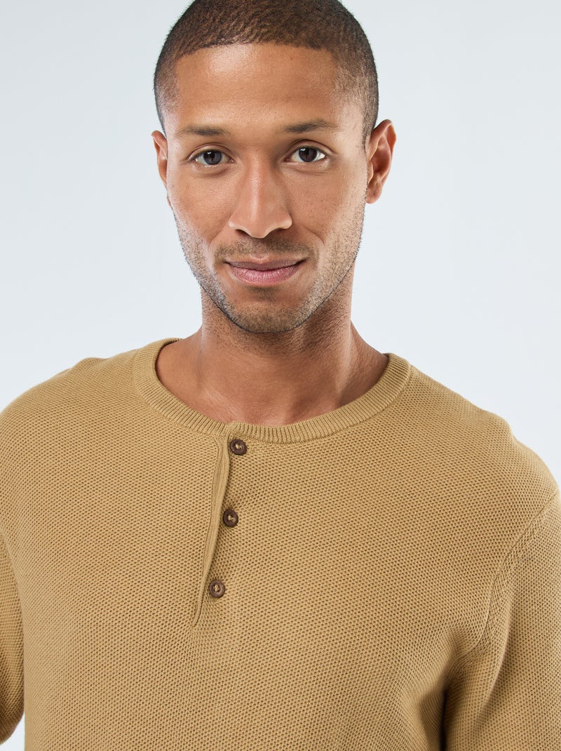 Camisola de malha fantasia com gola redonda abotoada Verde - Kiabi