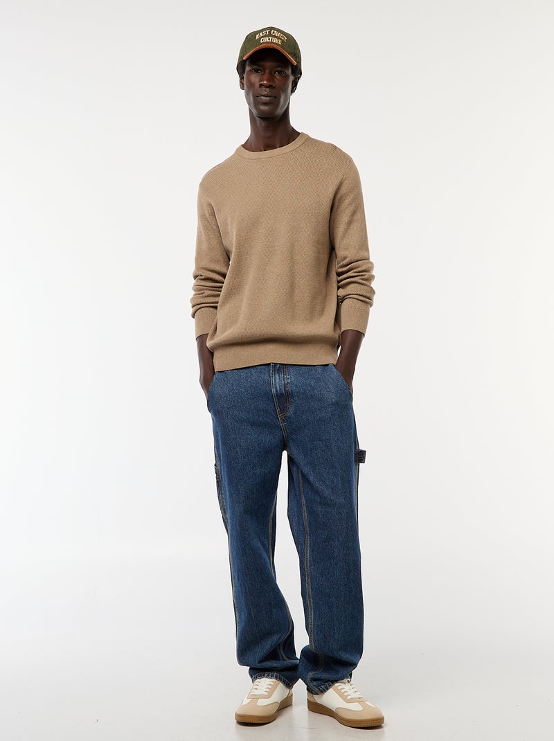 Camisola de malha fantasia com gola redonda Castanho - Kiabi