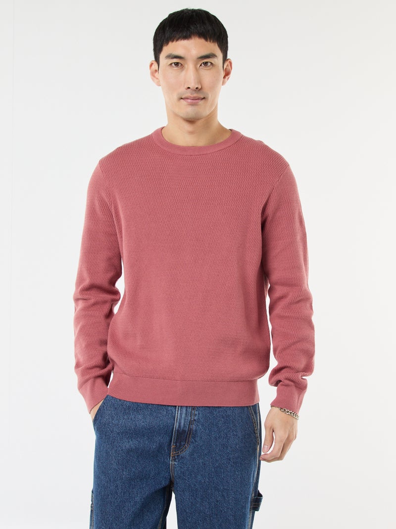 Camisola de malha fantasia com gola redonda Rosa - Kiabi