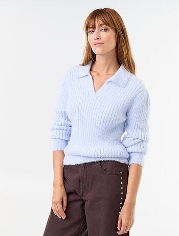 Camisola de malha felpuda com gola polo