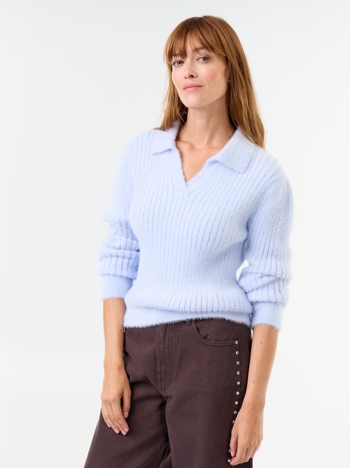 Camisola de malha felpuda com gola polo - Kiabi