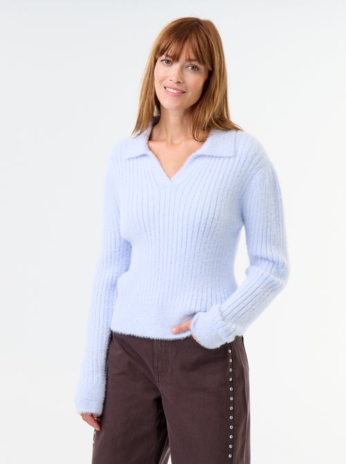 Camisola de malha felpuda com gola polo - Kiabi