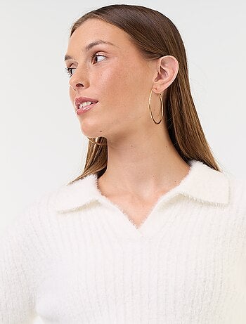 Camisola de malha felpuda com gola polo