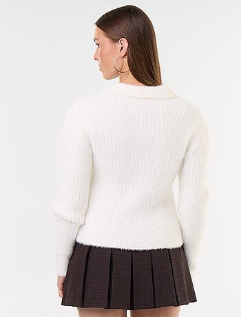 Camisola de malha felpuda com gola polo