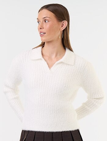 Camisola de malha felpuda com gola polo