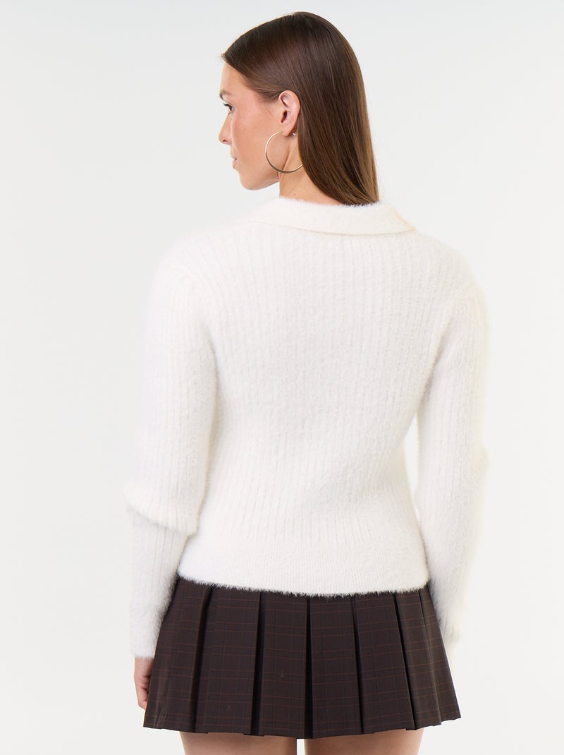 Camisola de malha felpuda com gola polo Branco - Kiabi
