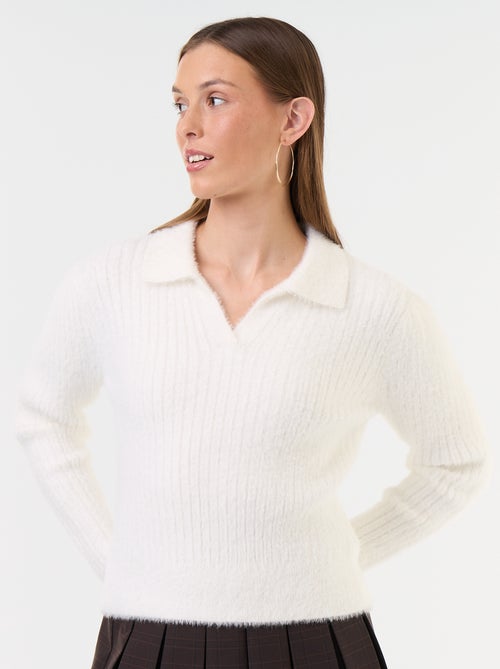 Camisola de malha felpuda com gola polo - Kiabi