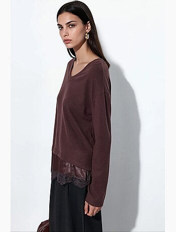 Camisola de malha feminina com decote em v busem