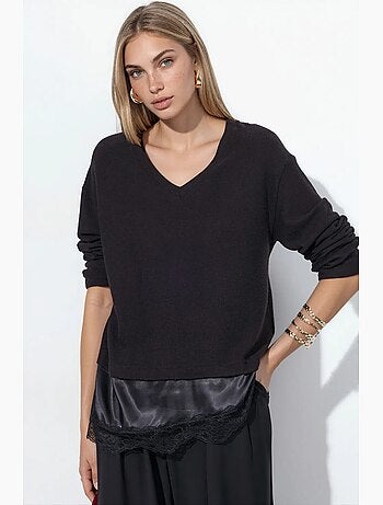 Camisola de malha feminina com decote em v busem