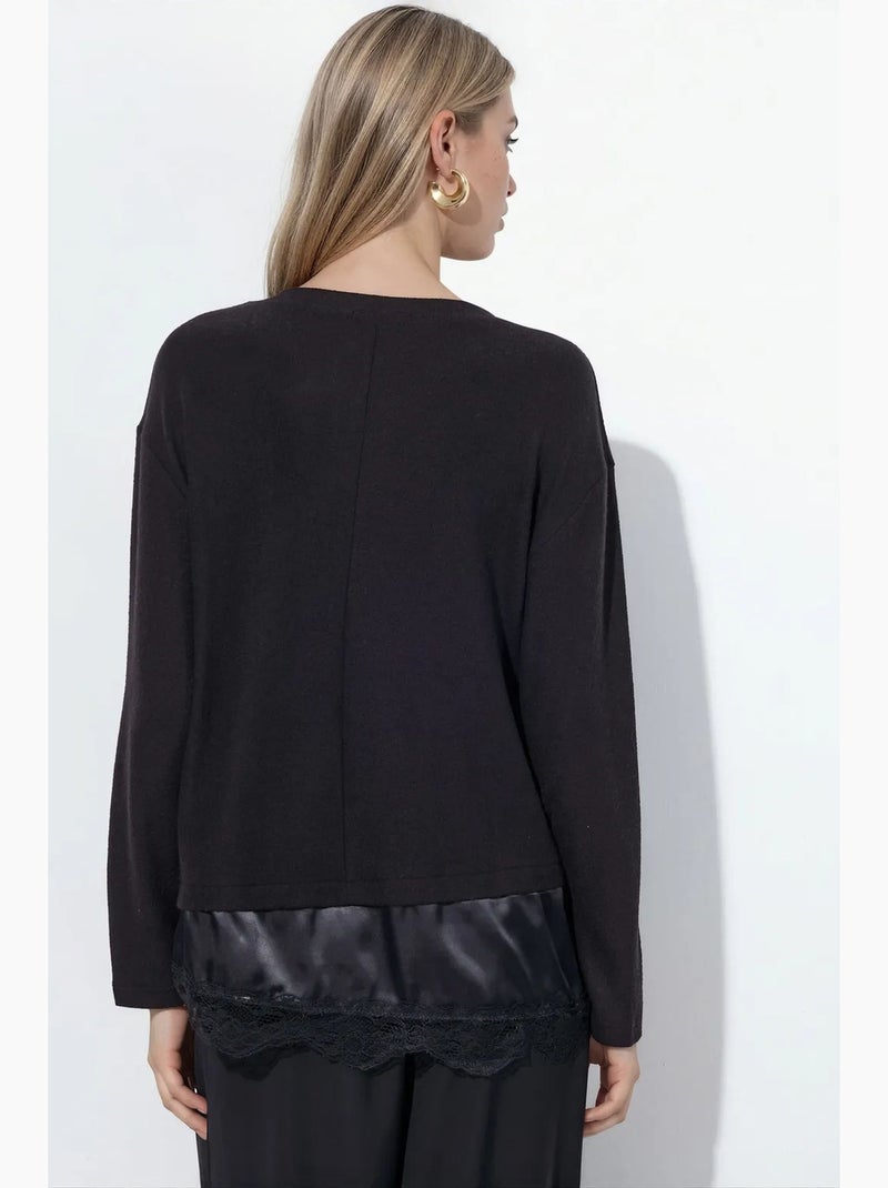 Camisola de malha feminina com decote em v busem Preto - Kiabi