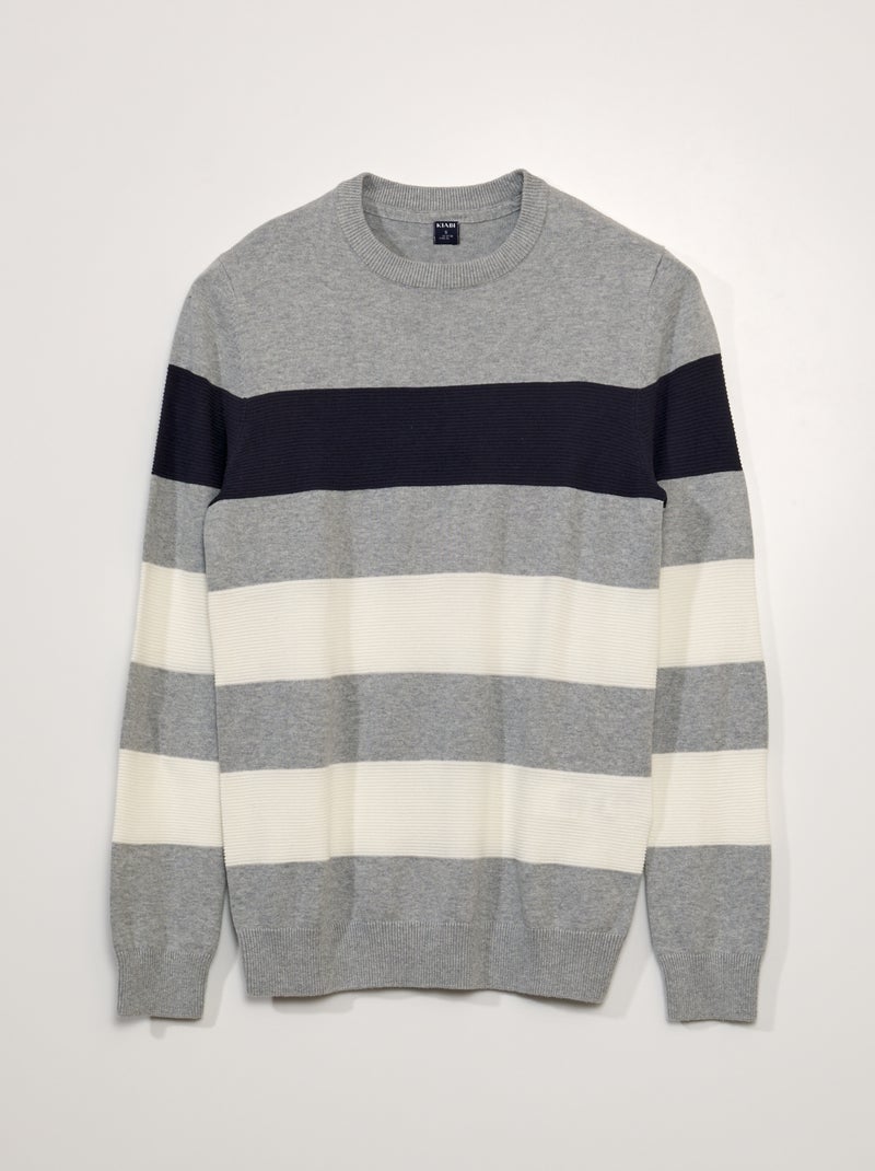 Camisola de malha fina às riscas CINZA - Kiabi