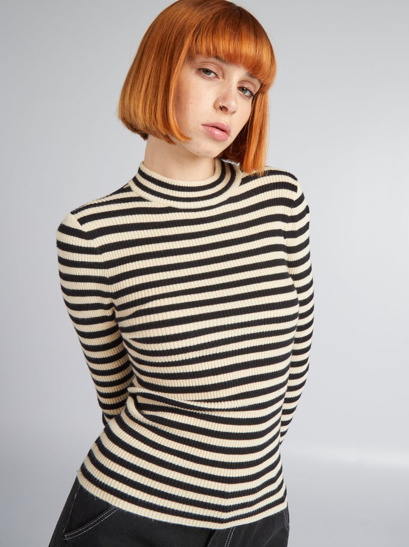 Camisola de malha fina às riscas PRETO - Kiabi
