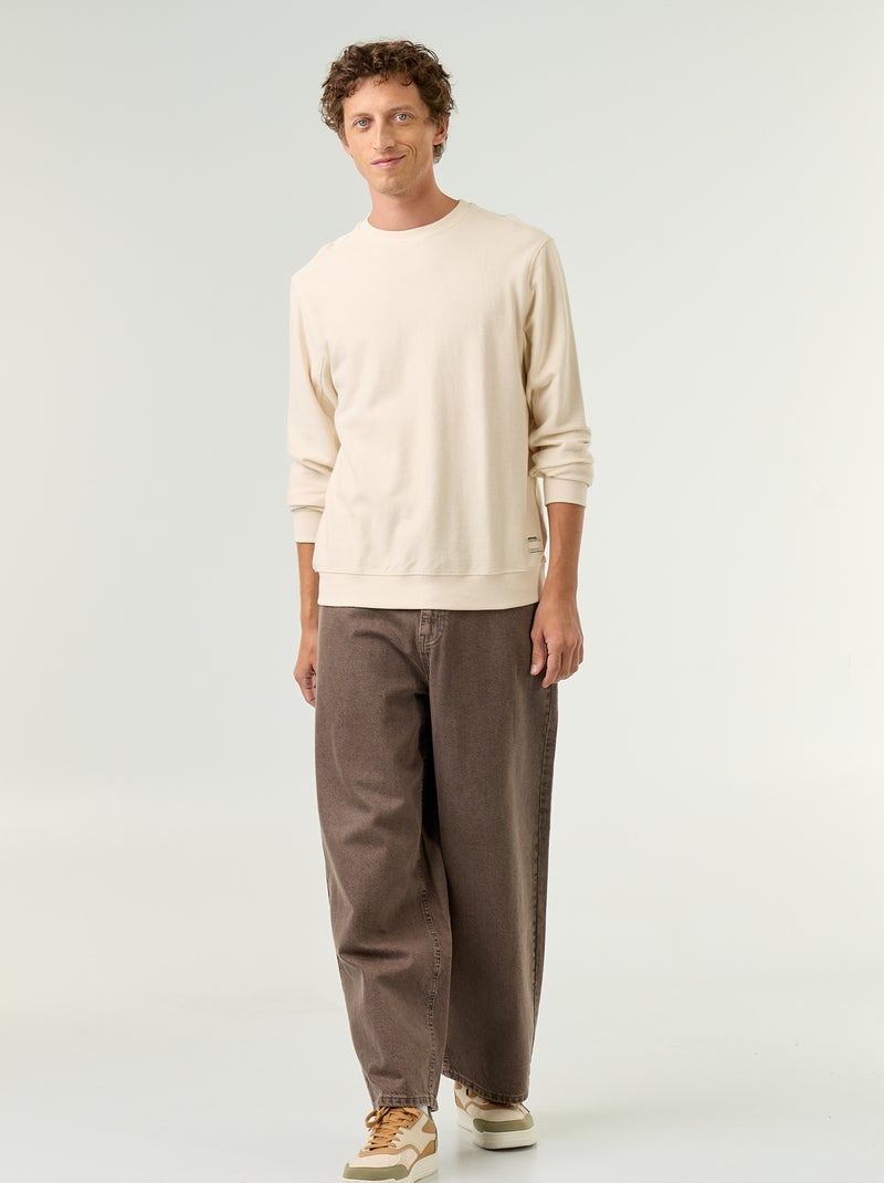 Camisola de malha fina canelada Branco - Kiabi