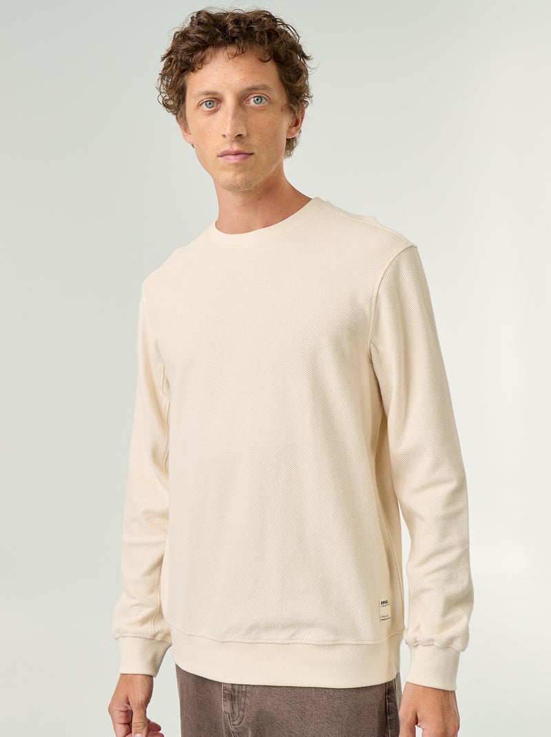 Camisola de malha fina canelada Branco - Kiabi