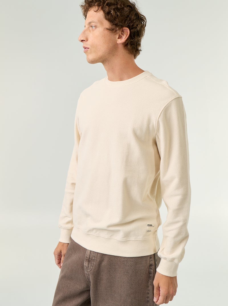 Camisola de malha fina canelada Branco - Kiabi