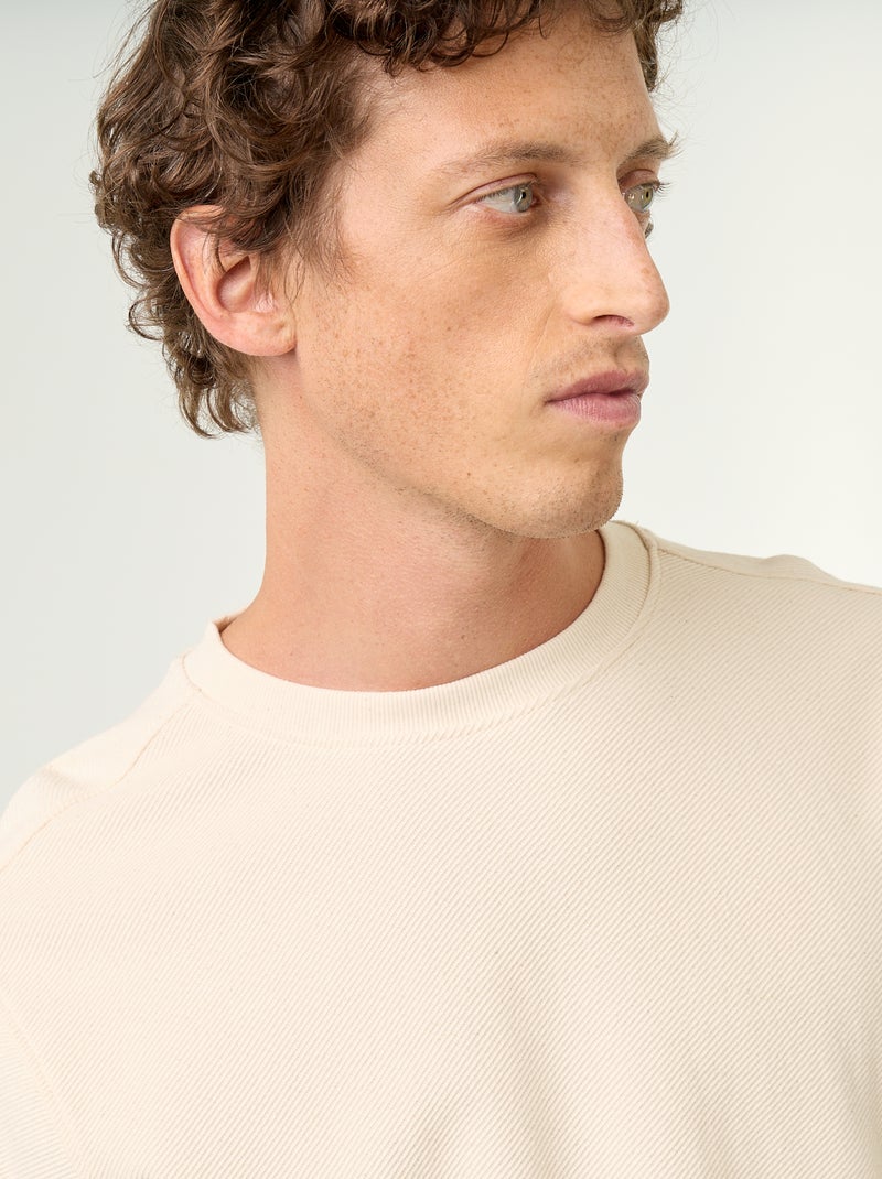 Camisola de malha fina canelada Branco - Kiabi