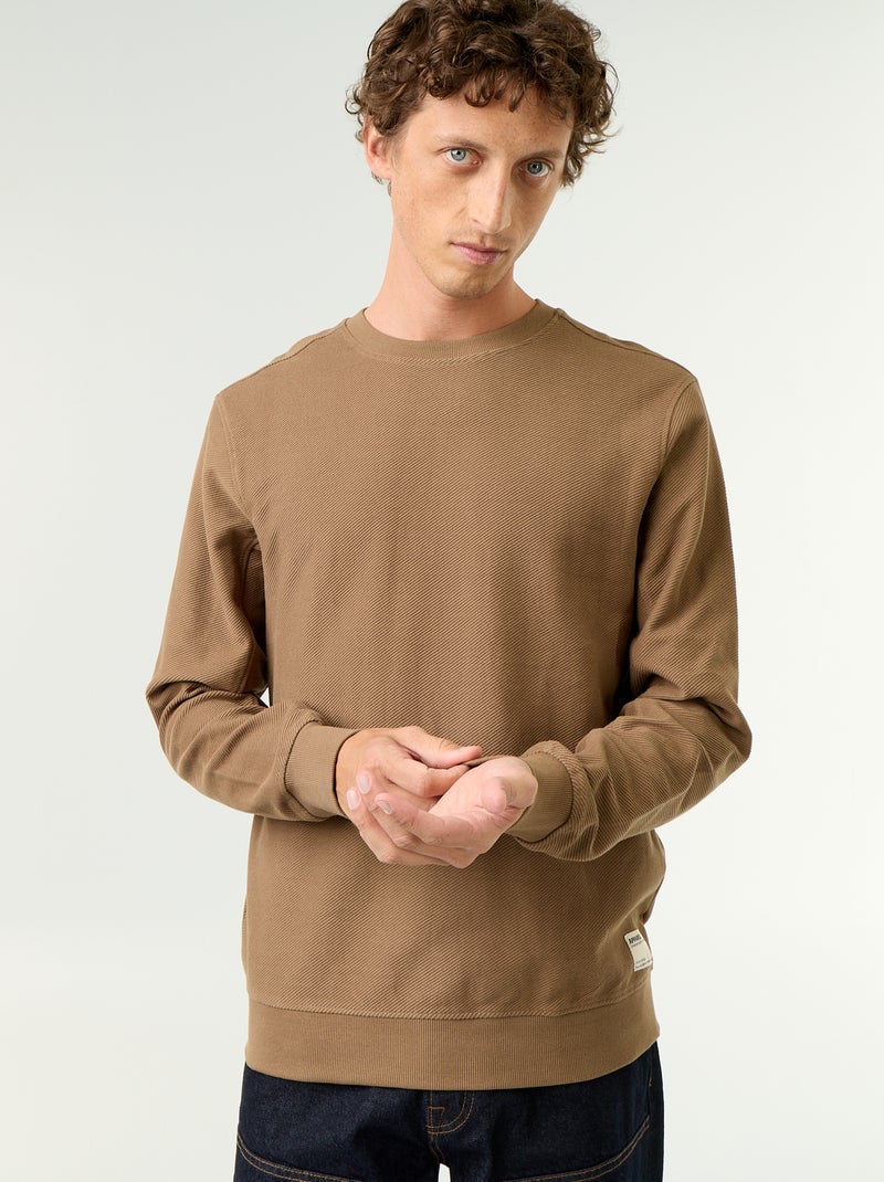 Camisola de malha fina canelada Castanho - Kiabi