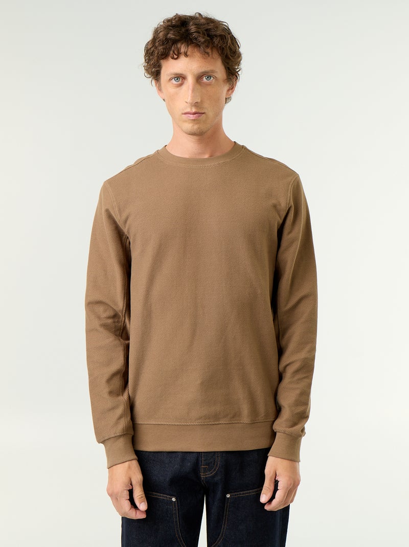 Camisola de malha fina canelada Castanho - Kiabi