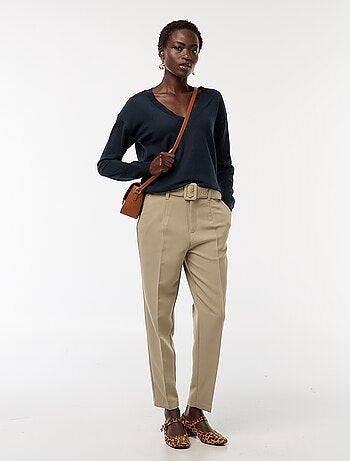 Camisola de malha fina com decote em bico