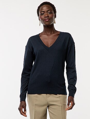 Camisola de malha fina com decote em bico