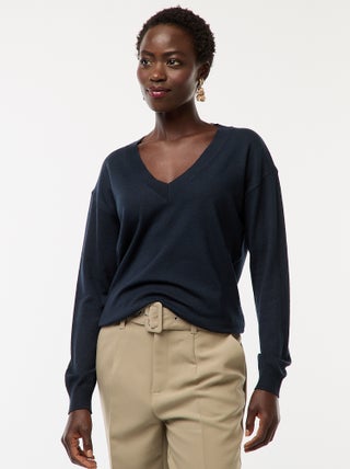 Camisola de malha fina com decote em bico