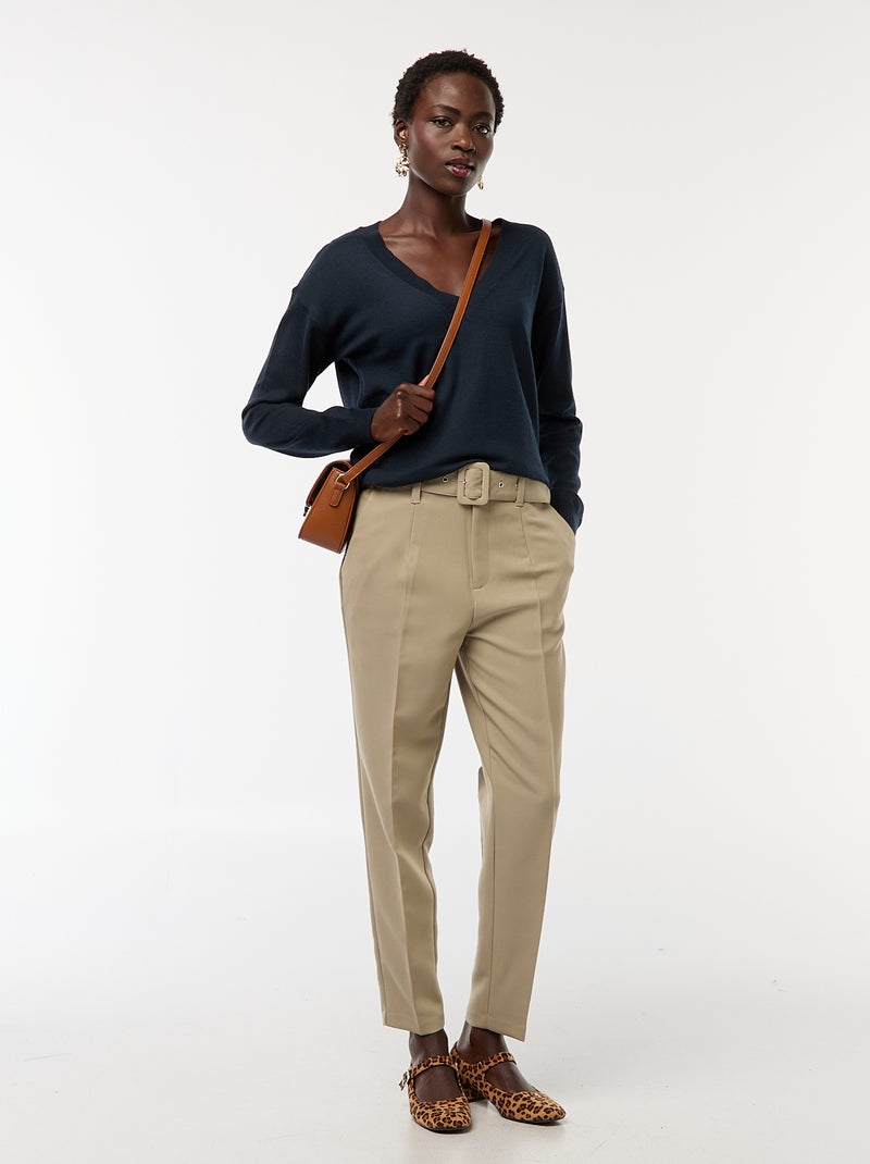 Camisola de malha fina com decote em bico Azul - Kiabi