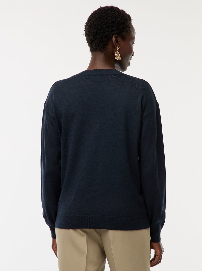 Camisola de malha fina com decote em bico Azul - Kiabi