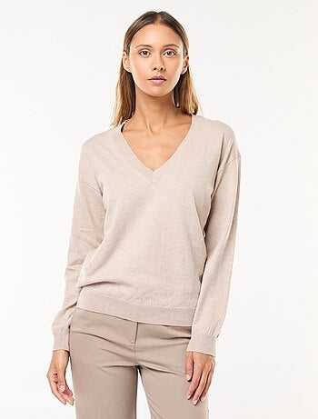Camisola de malha fina com decote em bico