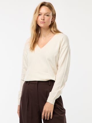 Camisola de malha fina com decote em bico
