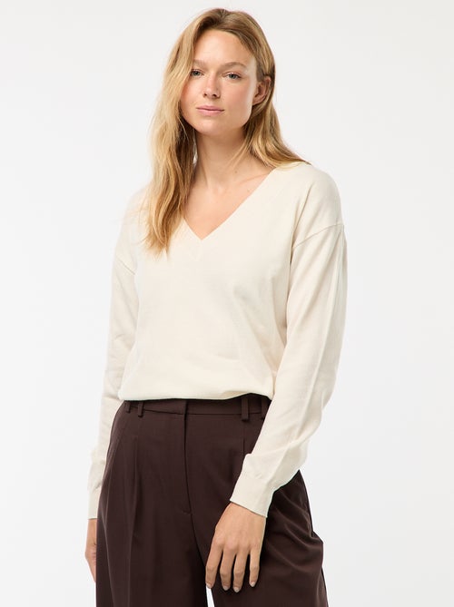 Camisola de malha fina com decote em bico - Kiabi