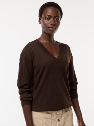 Camisola de malha fina com decote em bico