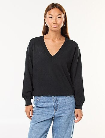 Camisola de malha fina com decote em bico