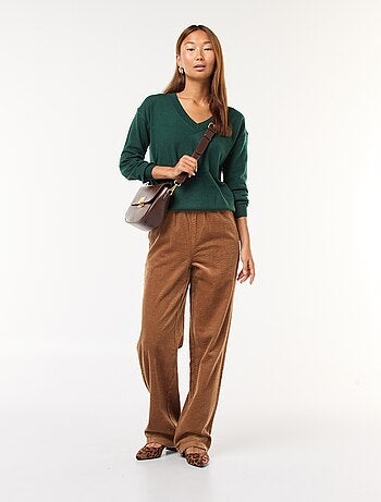 Camisola de malha fina com decote em V