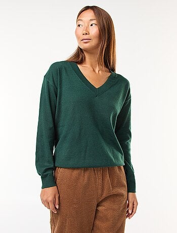 Camisola de malha fina com decote em V