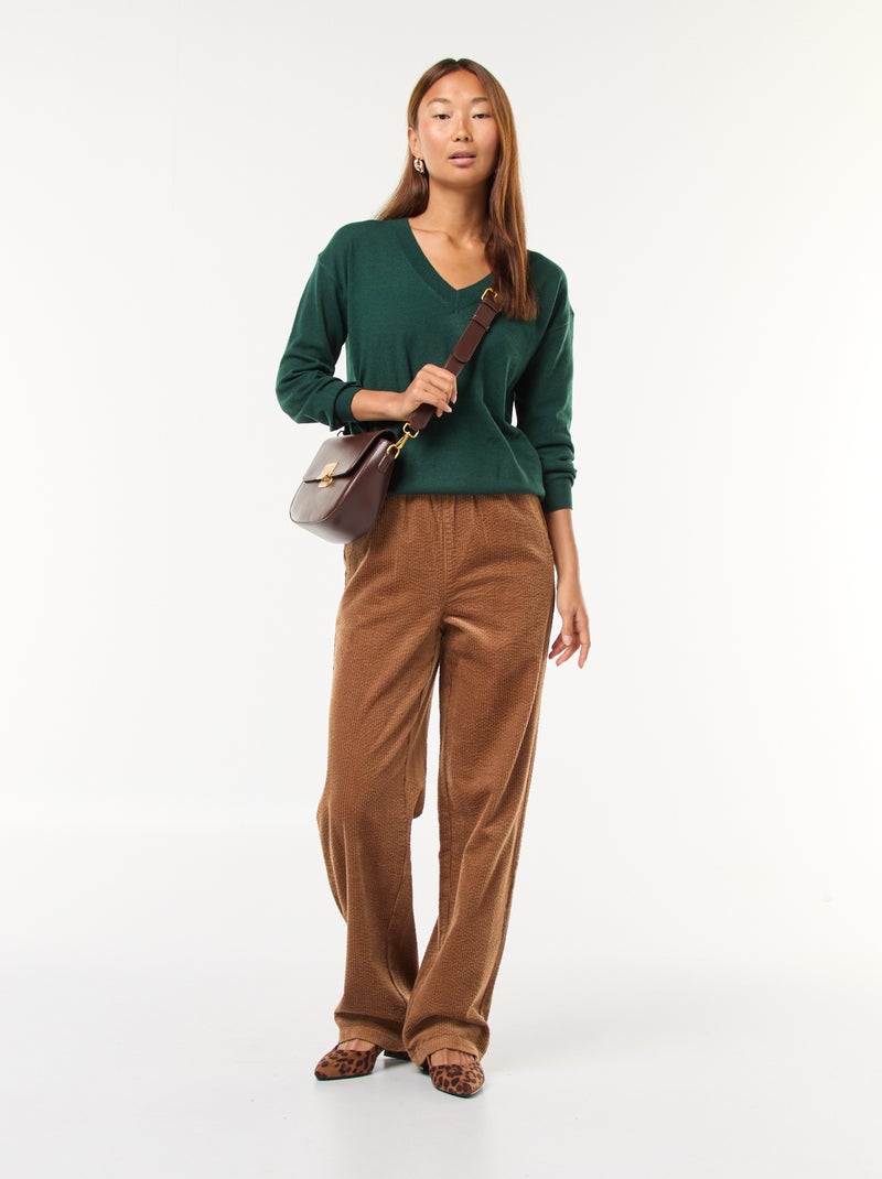 Camisola de malha fina com decote em bico Verde - Kiabi