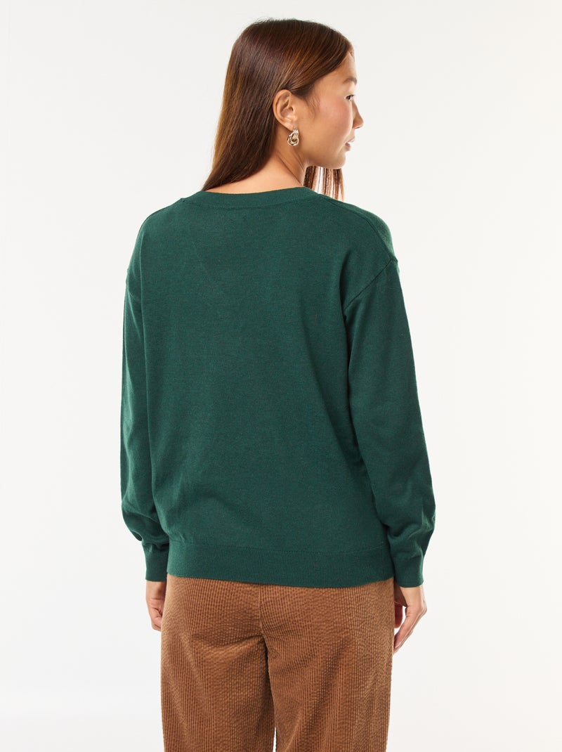 Camisola de malha fina com decote em bico Verde - Kiabi