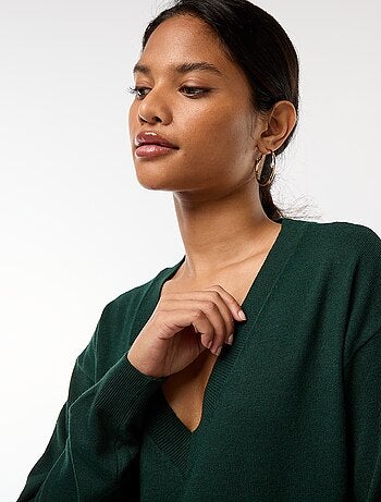 Camisola de malha fina com decote em V